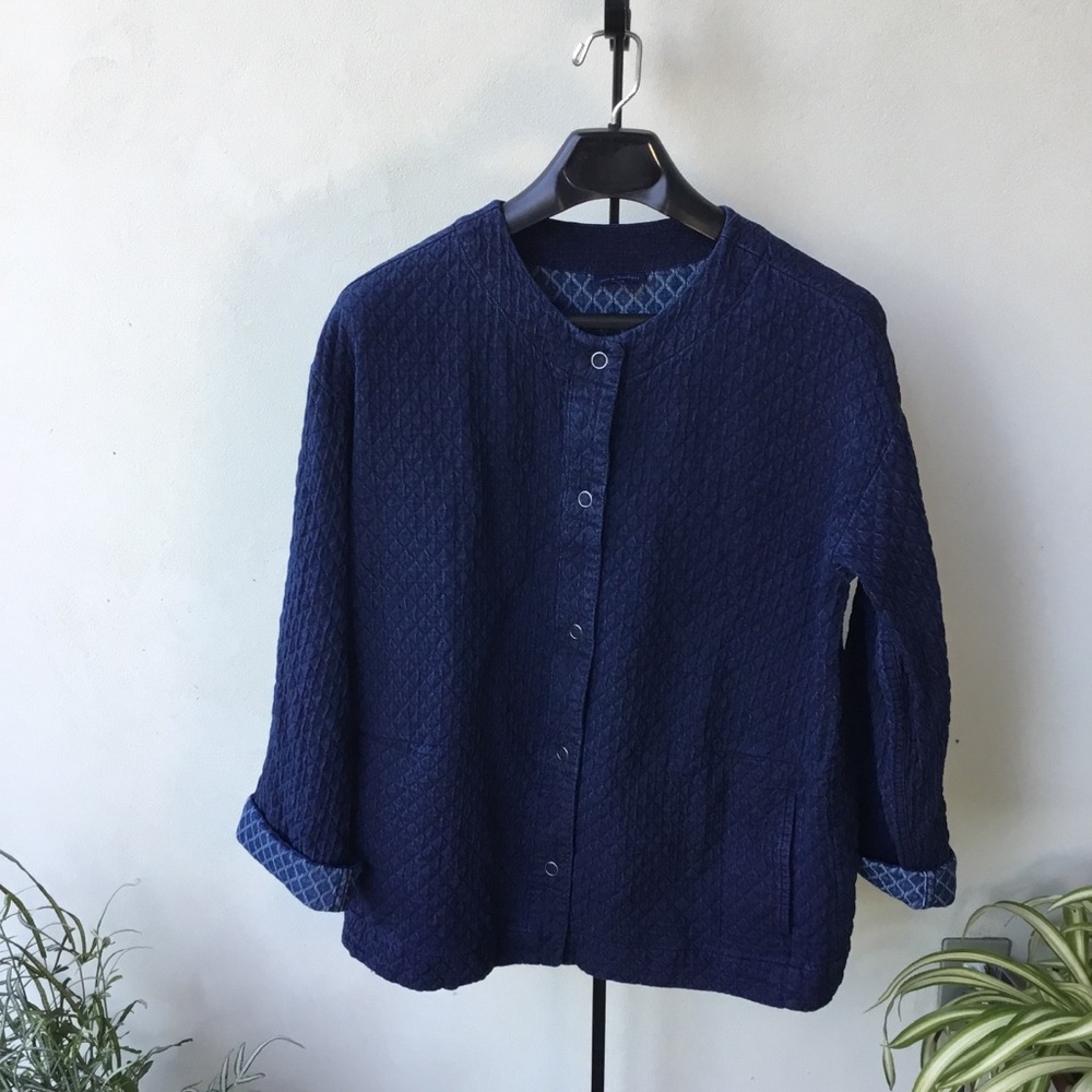 J. Jill Pure Jill Indigo Quilted Chambray Jacket size Med